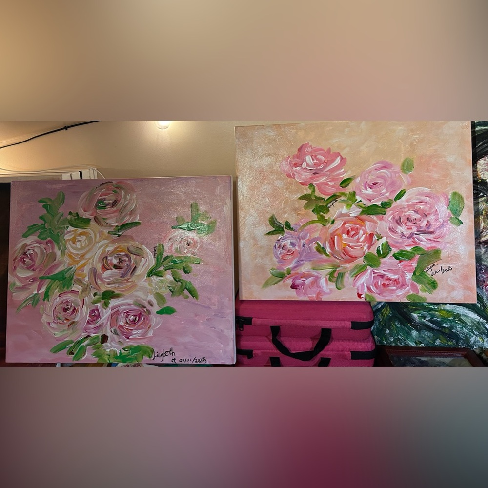 2 beautiful Floral Acrylic Painting 16”x20”each on canvas signed